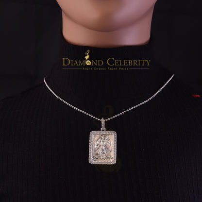 DiamondCelebritees Men's 925 Silver 0.66ct CZ Square SAINT MICHEAL White 1.00 inch 3D Pendant