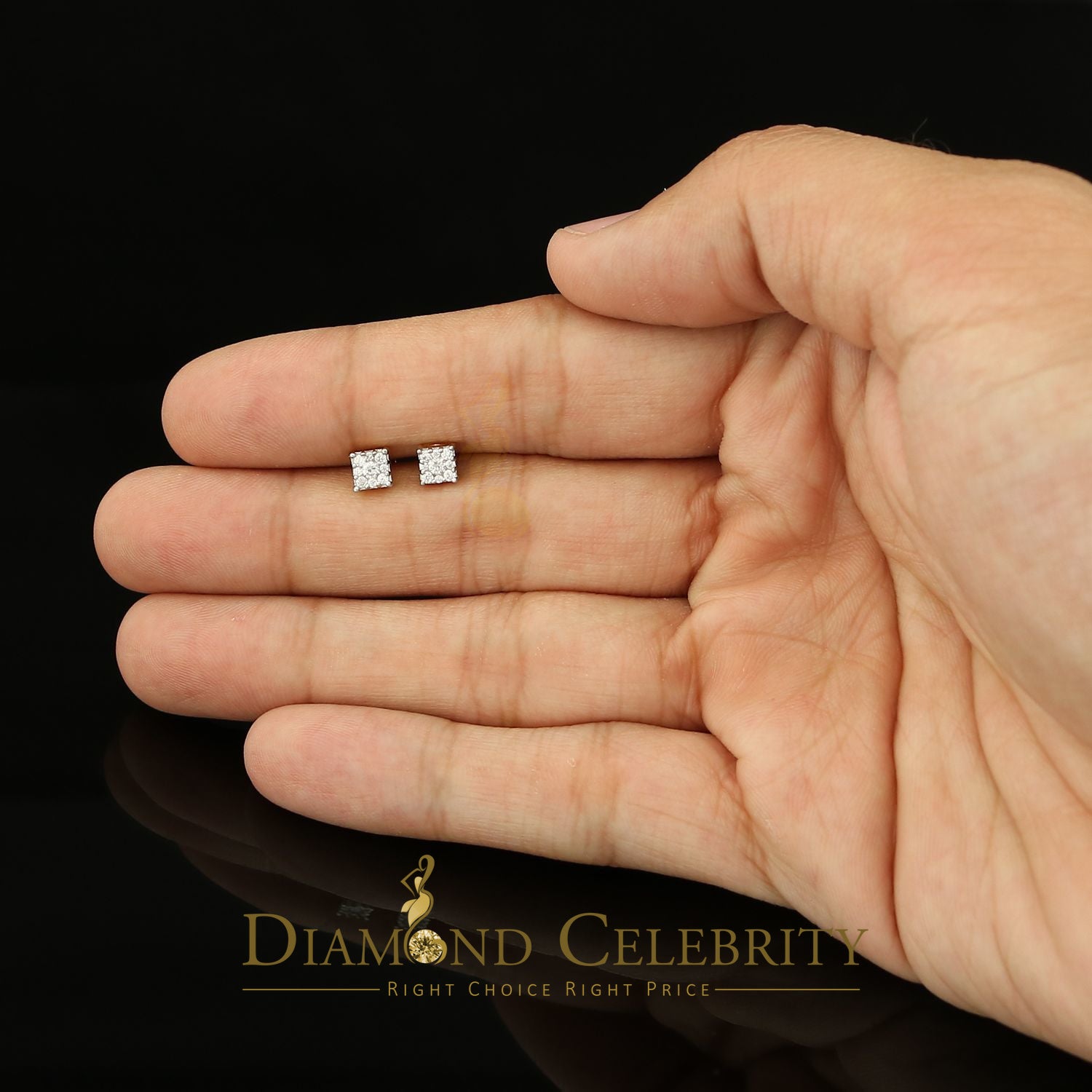 DiamondCelebritees  0.55ct Cubic Zirconia Hip Hop 925 Yellow Silver Women's & Men's Square Earrings