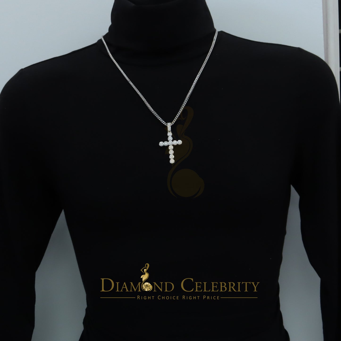 Diamondcelebritees  New 2CT VVS D Moissanite White Silver Charm flower Cross 2" Pendant Men & Women