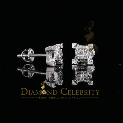DiamondCelebritees 925 Sterling Silver White Real 0.15ct Diamond Men's & Women's Square Earrings