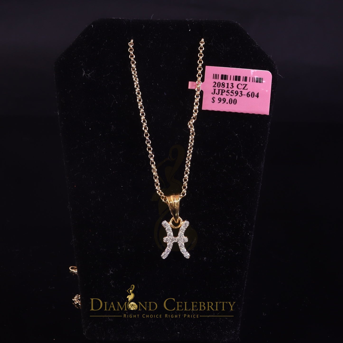 DiamondCelebritees 0.34ct Cubic Zirconia Yellow Silver PISCES MARCH Month Pendant Men's & Women's