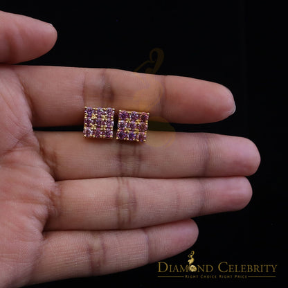 DiamondCelebritees 925 Silver Yellow 2.25ct VVS D Pink Moissanite Men/Women's Square Stud Earrings