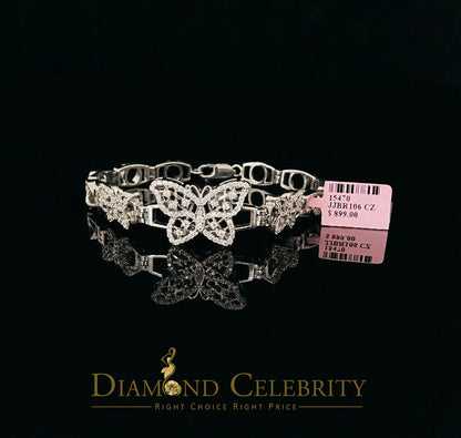 Diamondcelebritees 925 White Silver Multi Butterfly Link CZ Bracelet 1.69ct Cubic Zirconia SZ 7
