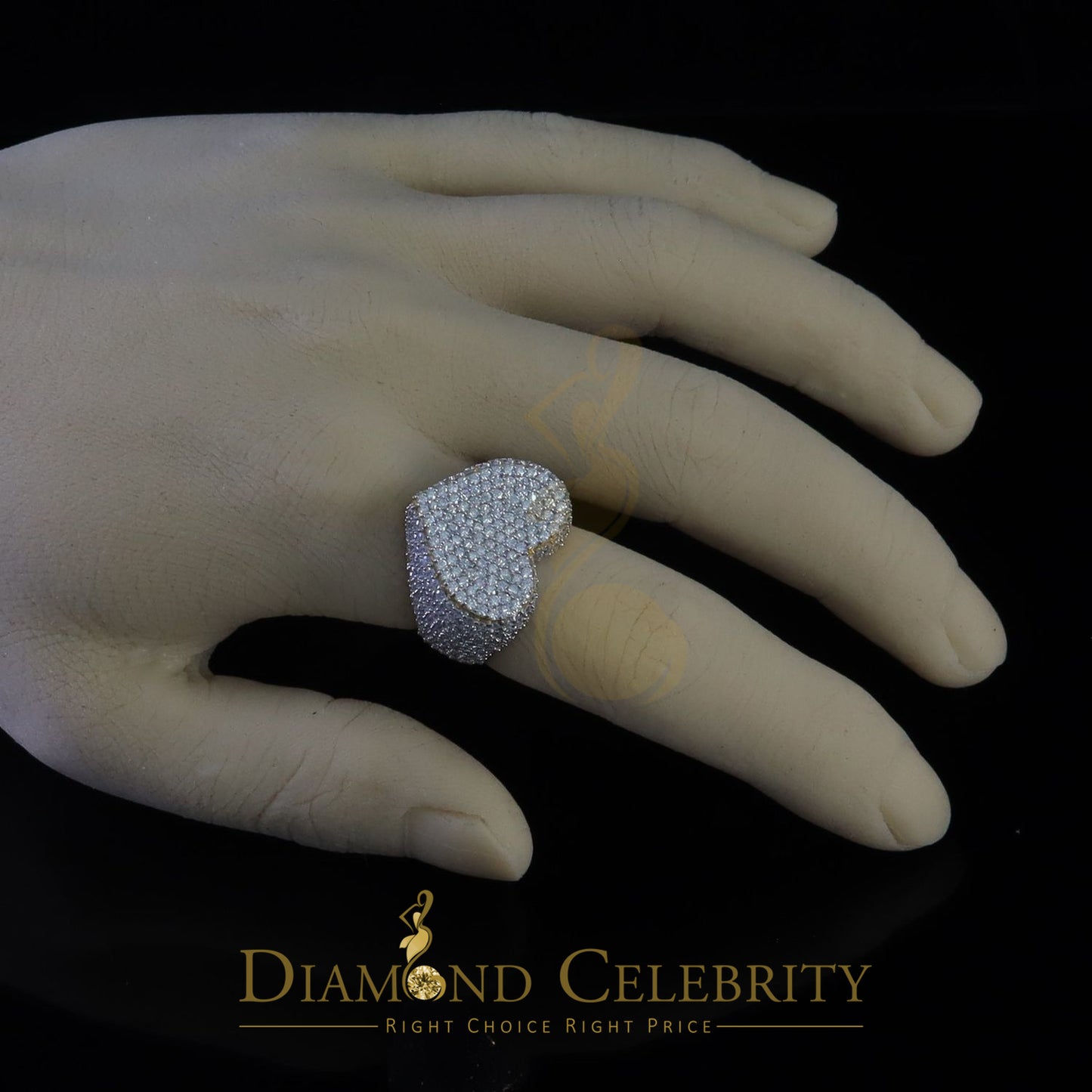 DiamondCelebritees Men's 925 Yellow Silver 5.00ct VVS 'D' Round Moissanite Heart Ring Size 8