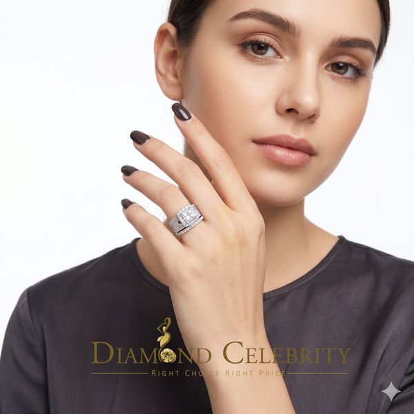 DiamondCelebritees 5.94ct Cubic Zirconia White 925 Sterling Silver Trio Engagement Womens Ring SZ 7