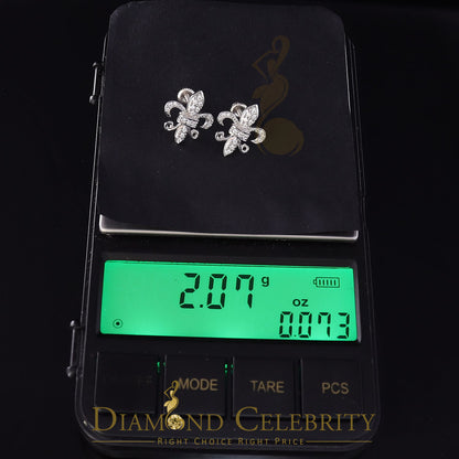 DiamondCelebritees  925 White Silver Women's Fleur de Lis Screw Back 0.36ct Cubic Zirconia Earrings