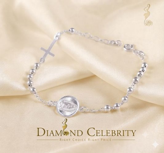 DiamondCelebritees 925 Sterling Plain Silver Virgin Merry White Oval Shape Women Religious Bracelet