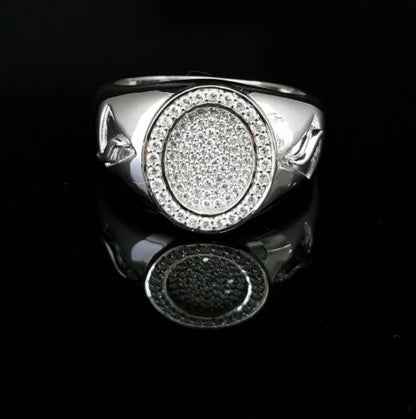 DiamondCelebritees 925 Silver White 1.50ct Cubic Zirconia Wide Oval Engagement Men's Ring Size 11