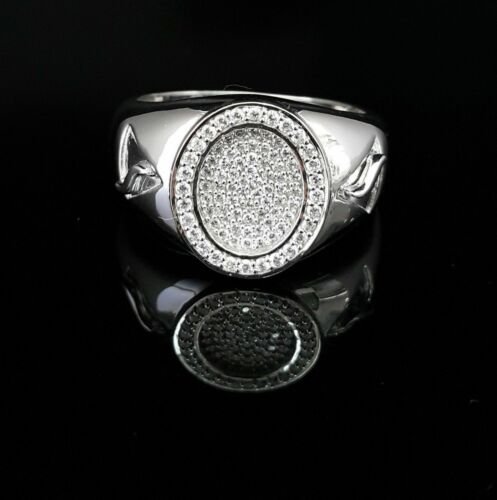 DiamondCelebritees 925 Silver White 1.50ct Cubic Zirconia Wide Oval Engagement Men's Ring Size 11