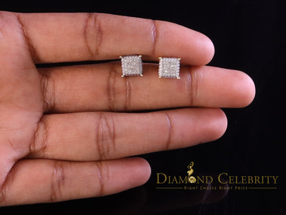DiamondCelebritees 0.15ct Diamond 925 Sterling Silver Square Yellow Stud Earrings for Women & Men's