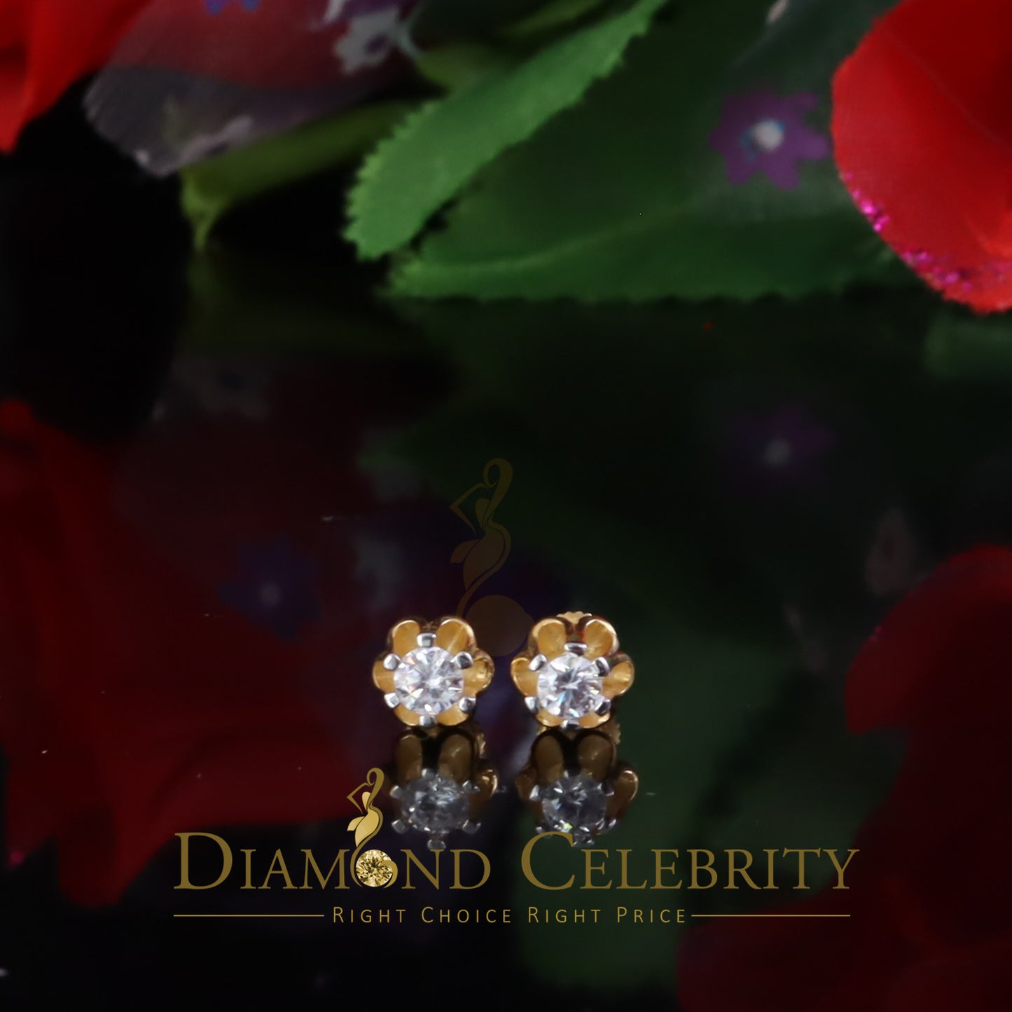 DiamondCelebritees  925 Silver CubicZirconia Yellow Round Shape 0.25ct Buttercup Stud Earrings Women