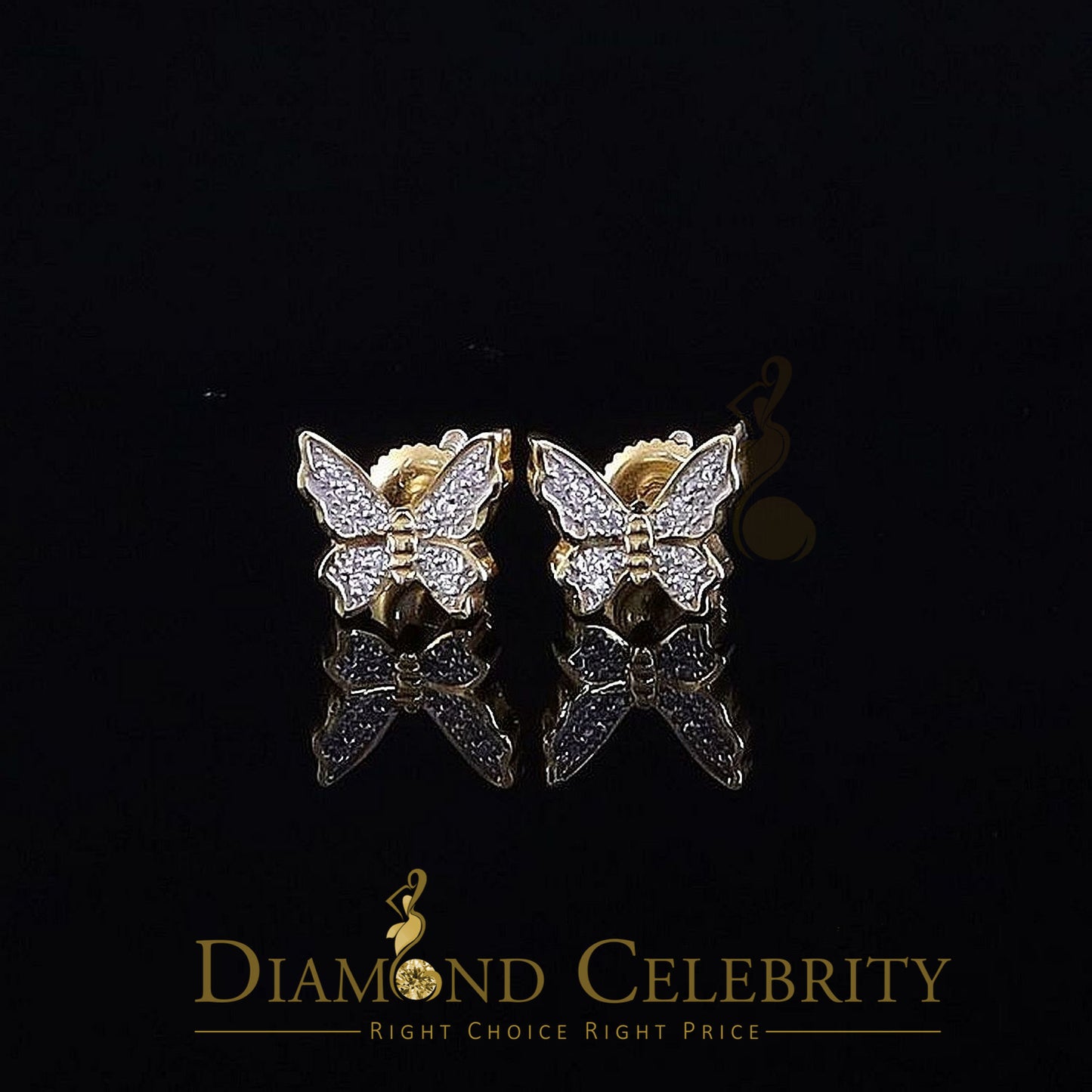 DiamondCelebritees  Women's 0.17ct Cubic Zirconia Butterfly Stud Earrings Yellow 925 Sterling Silver