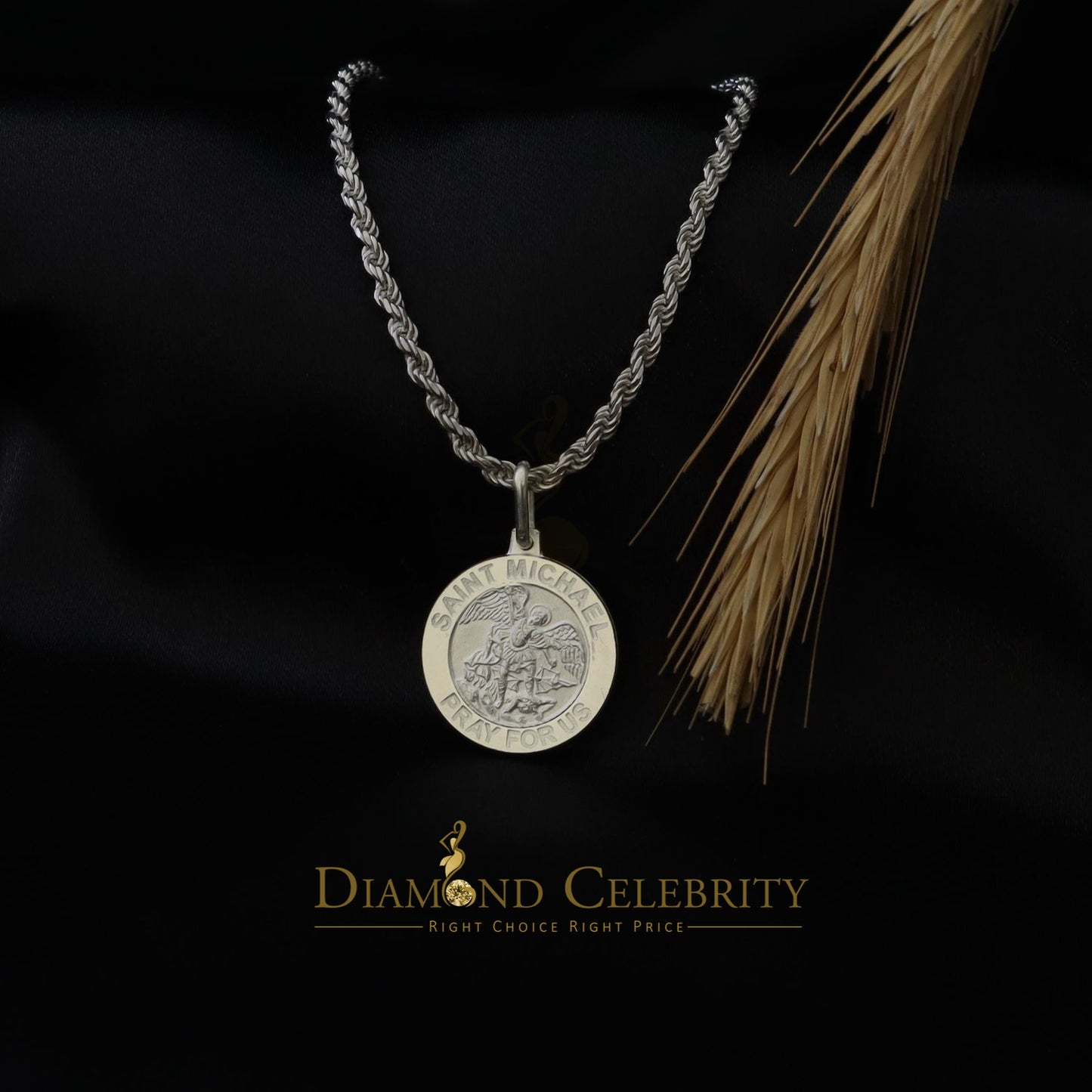 DiamondCelebritees 925 Sterling Silver White Religious Men's/Women's Saint Michael Pendant