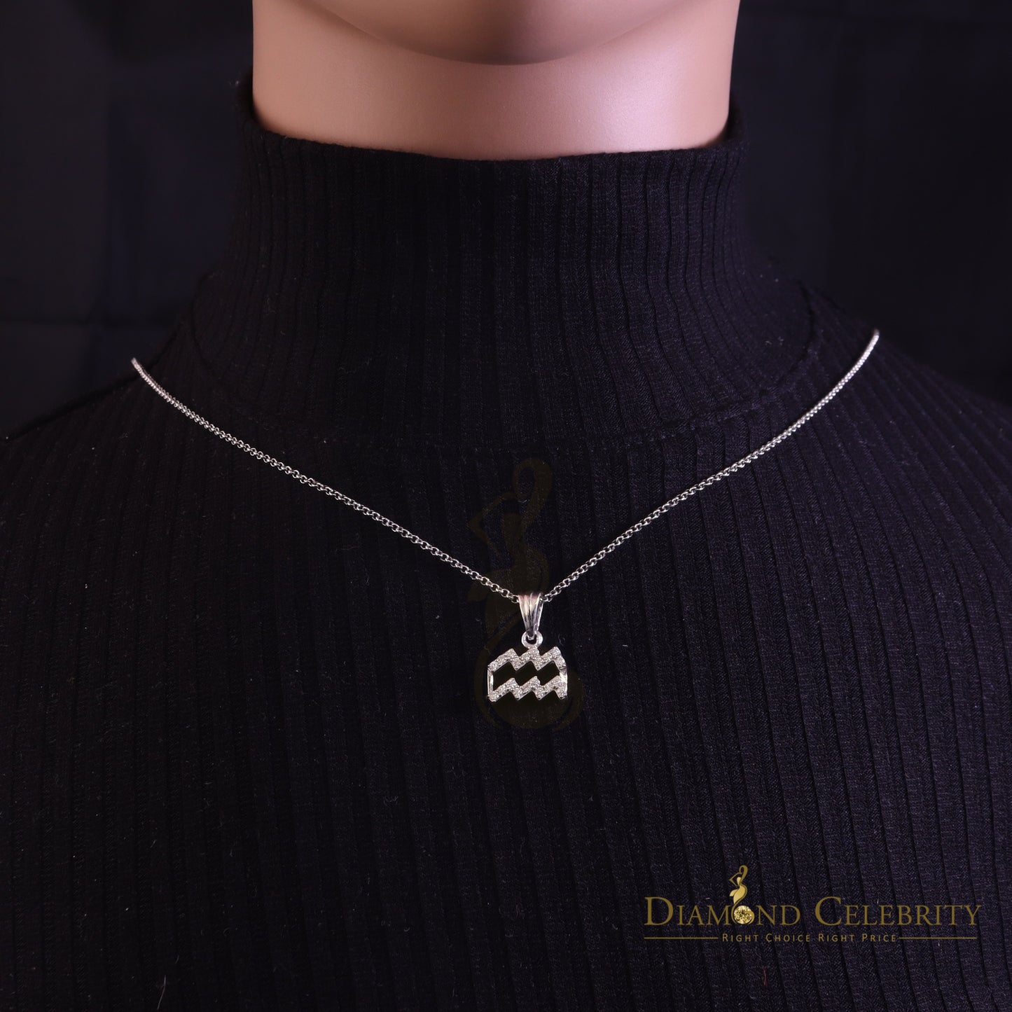 DiamondCelebritees 0.50ct Cubic Zirconia White Silver AQUARIUS FEBRUARY Month Pendant Men & Women