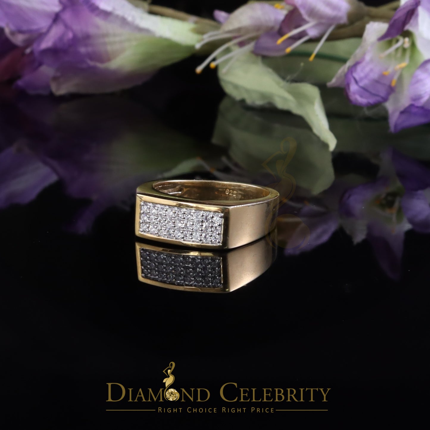 DiamondCelebritees Sterling Mens 0.81ct Yellow Cubic Zirconia Silver Rectangle Fashion Ring Size 9