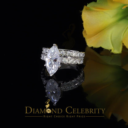 DiamondCelebritees White 8.00ct Moissanite 925 Silver Mens/Women Bridal Rings Marquise Shape Size 8