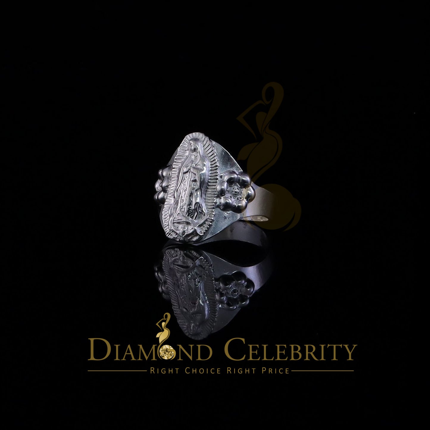 DiamondCelebritees Religious White 925 Silver Virgin Merry Portrait Guadalupe Band Women Ring SZ 8
