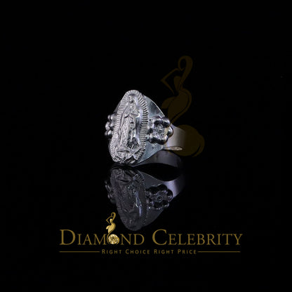DiamondCelebritees Religious White 925 Silver Virgin Merry Portrait Guadalupe Band Women Ring SZ 8