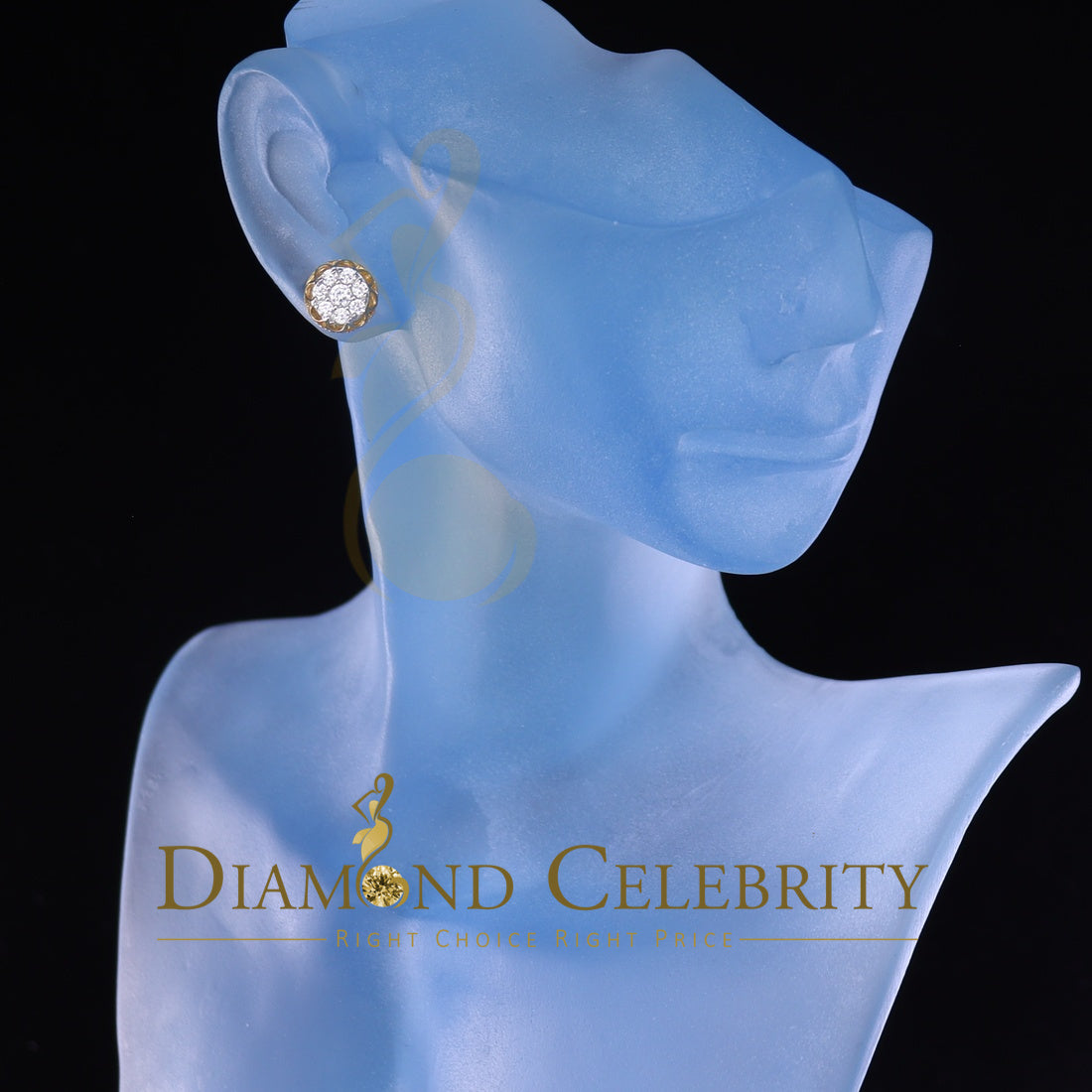 DiamondCelebritees  1.14ct Cubic Zirconia 925 Yellow Silver Women's & Men's Hip Hop Flower Earrings