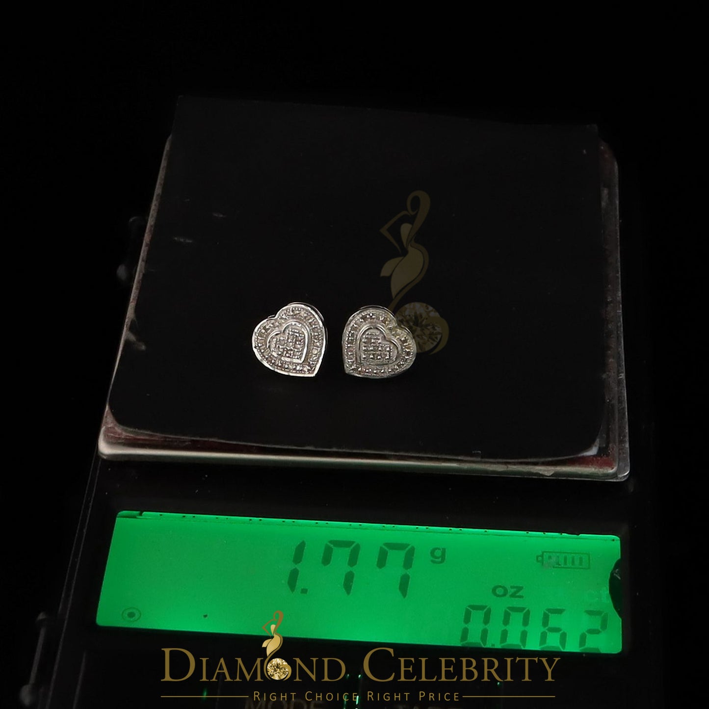 DiamondCelebritees 0.10ct Diamond Heart Earring White 925 Sterling Silver Stud For Men's & Women's