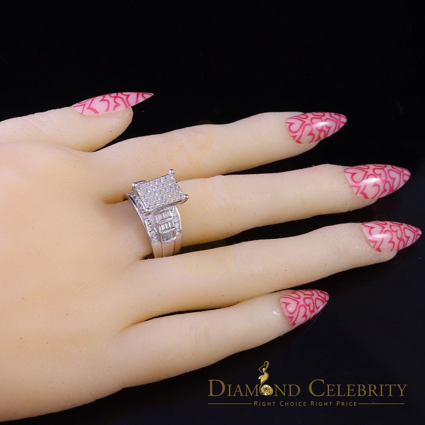 DiamondCelebritees 2.25ct Cubic Zirconia 925 White Silver Cinderella Engagement Women's Ring Size 8