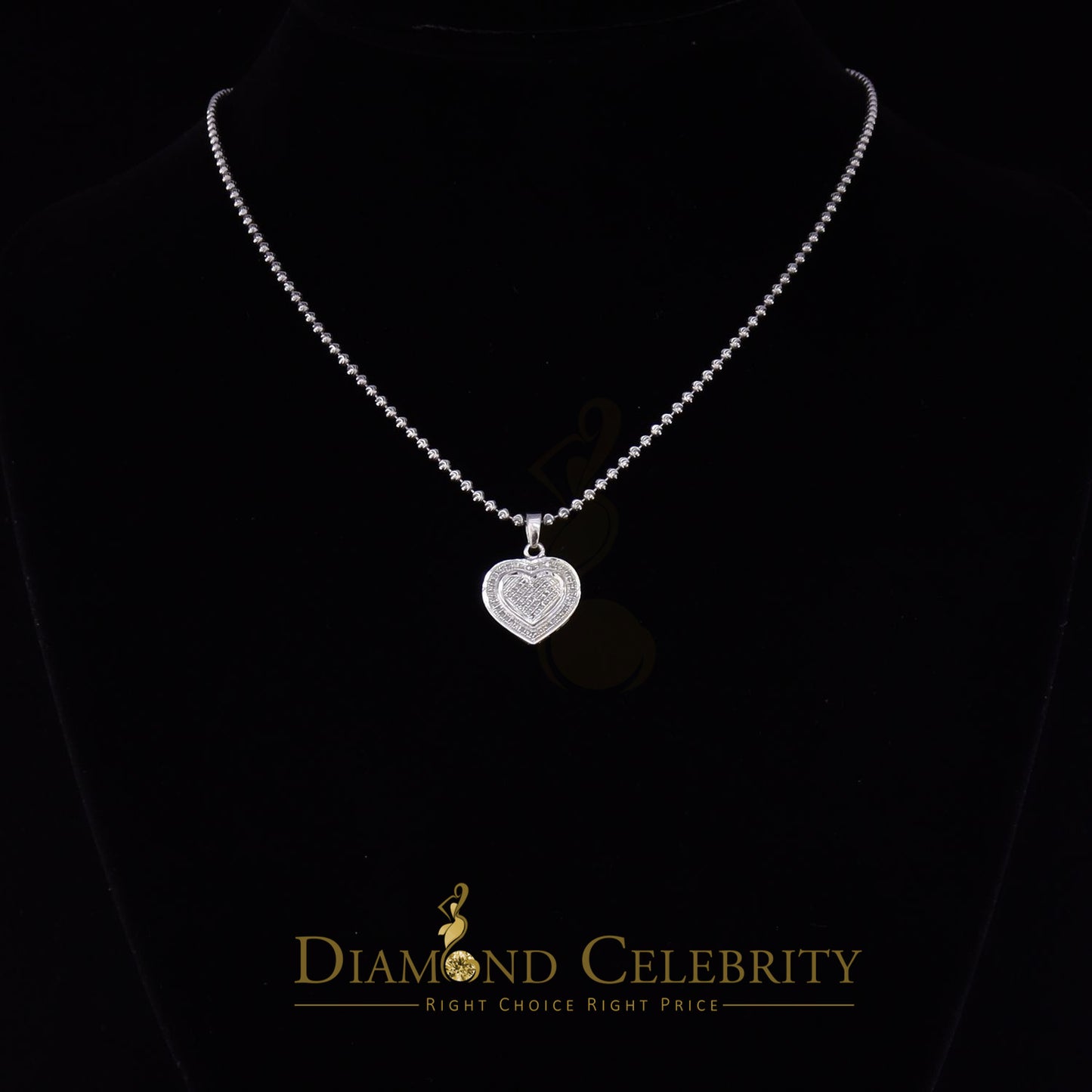 DiamondCelebritees  HEART Charm Real 0.25ct Diamond 925 Sterling Silver Necklace Pendant in White