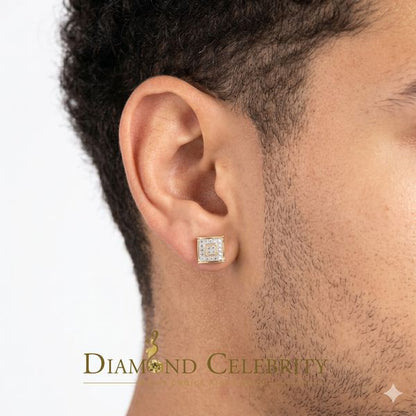 DiamondCelebritees 0.05ct Diamond 925 Sterling Silver Yellow Stud Women's & Men's Square Earrings