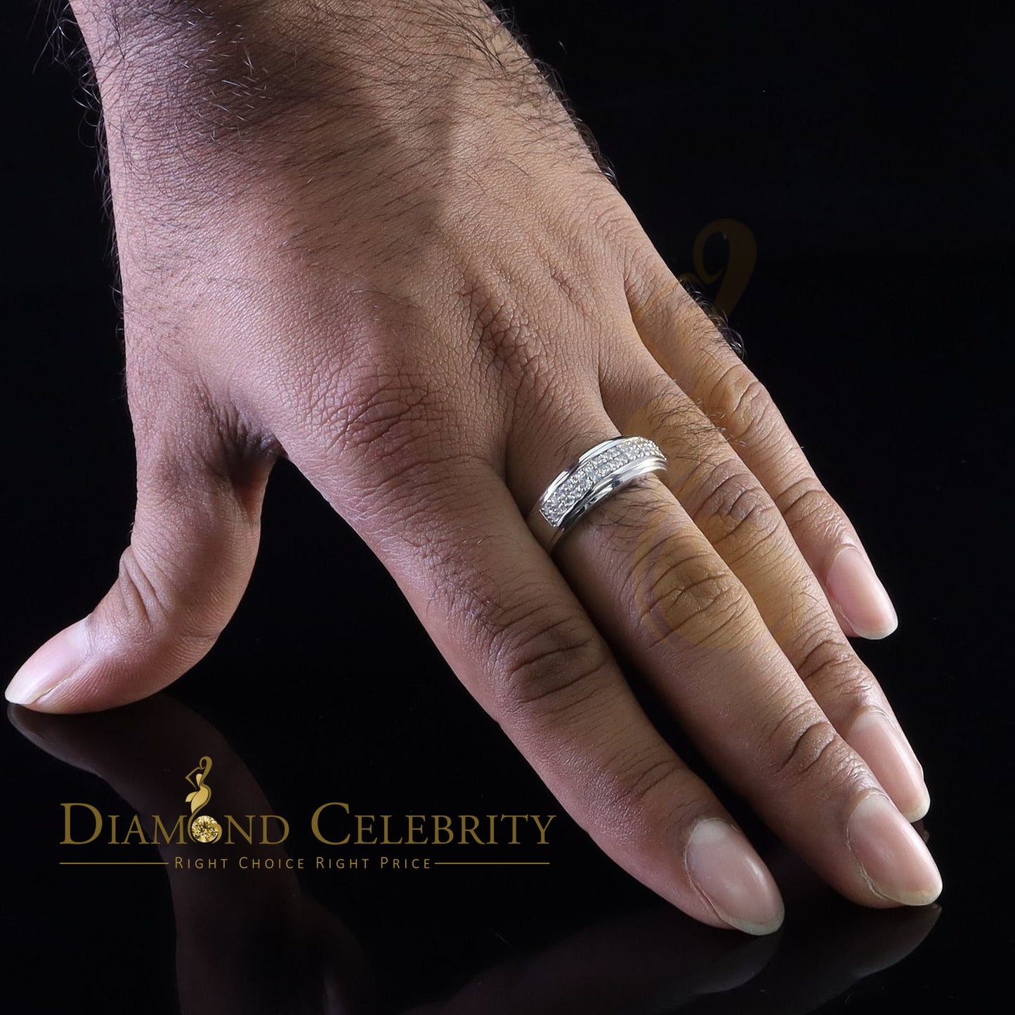 DiamondCelebritees White Silver Round Cubic Zirconia 1.25ct Men Adjustable Ring From SZ 10 to 12