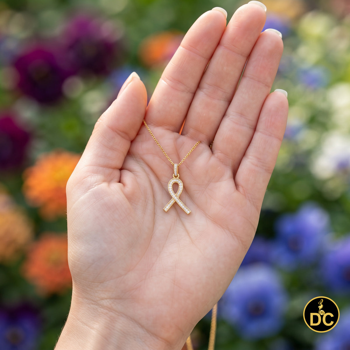 DiamondCelebritees 925 Silver Yellow Clear 0.50ct CZ Hope Ribbon Pendant for Breast Cancer Supports