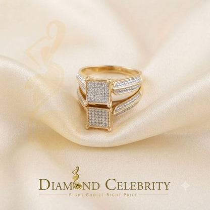 DiamondCelebritees 0.12CT Real Diamond 925 Sterling Yellow Silver Womens Square Fashion Ring Size 7