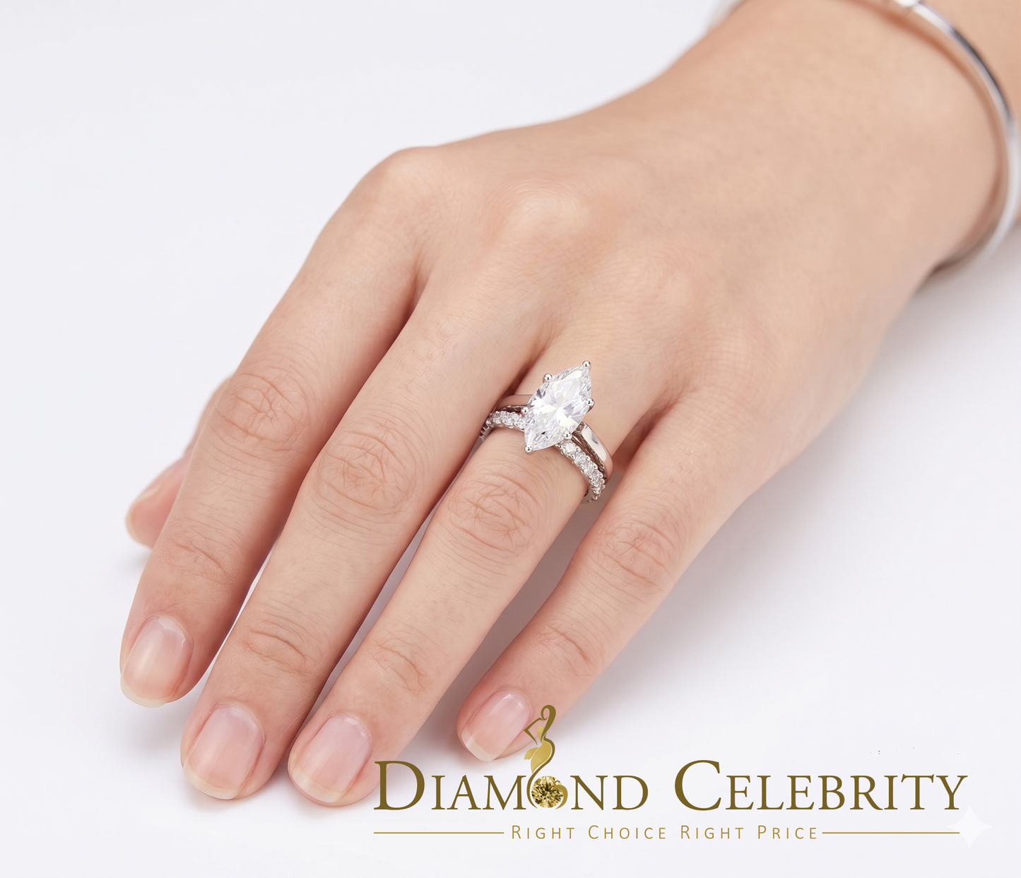 DiamondCelebritees 925 Silver Mens/ Women Bridal Ring Marquise Shape Size 8 White 5.00ct Moissanite
