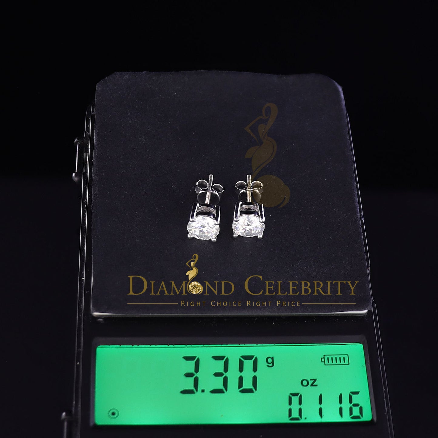 DiamondCelebritees 3.00ct VVS 'D' Moissanite Men's/Womens 925 Silver Yellow Round Stud Earrings