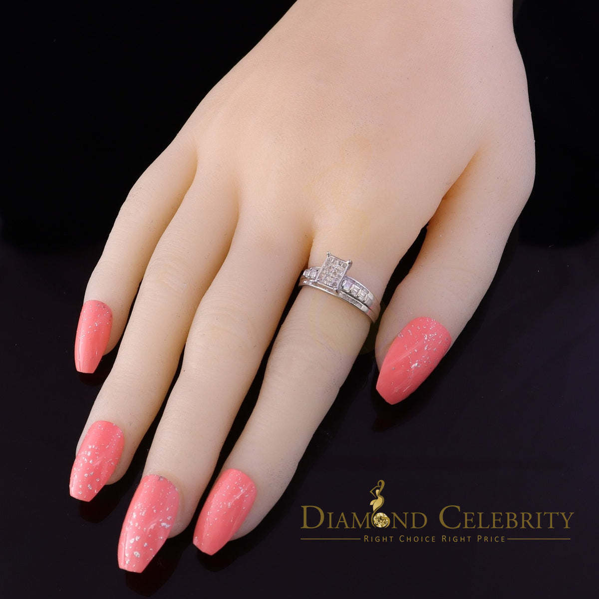 DiamondCelebritees 925 Sterling Silver White Real 0.33ct Princess Diamonds Square Ring Size 7