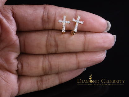 DiamondCelebritees Moissanite Stone 925 Silver Round Yellow Hip Hop Cross Stud Earring Men's/Womens