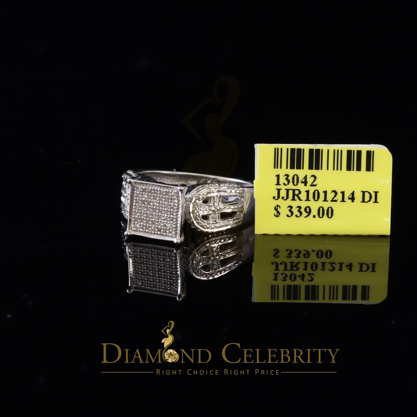 DiamondCelebritees 0.10CT Real Diamond 925 White Silver Engagement Womens Square Ring SZ 7