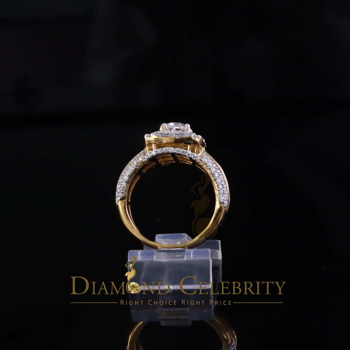 DiamondCelebritees 3.00ct VVS D Silver Yellow Emerald 925 Moissanite Square Baguette Ring SZ7 Women