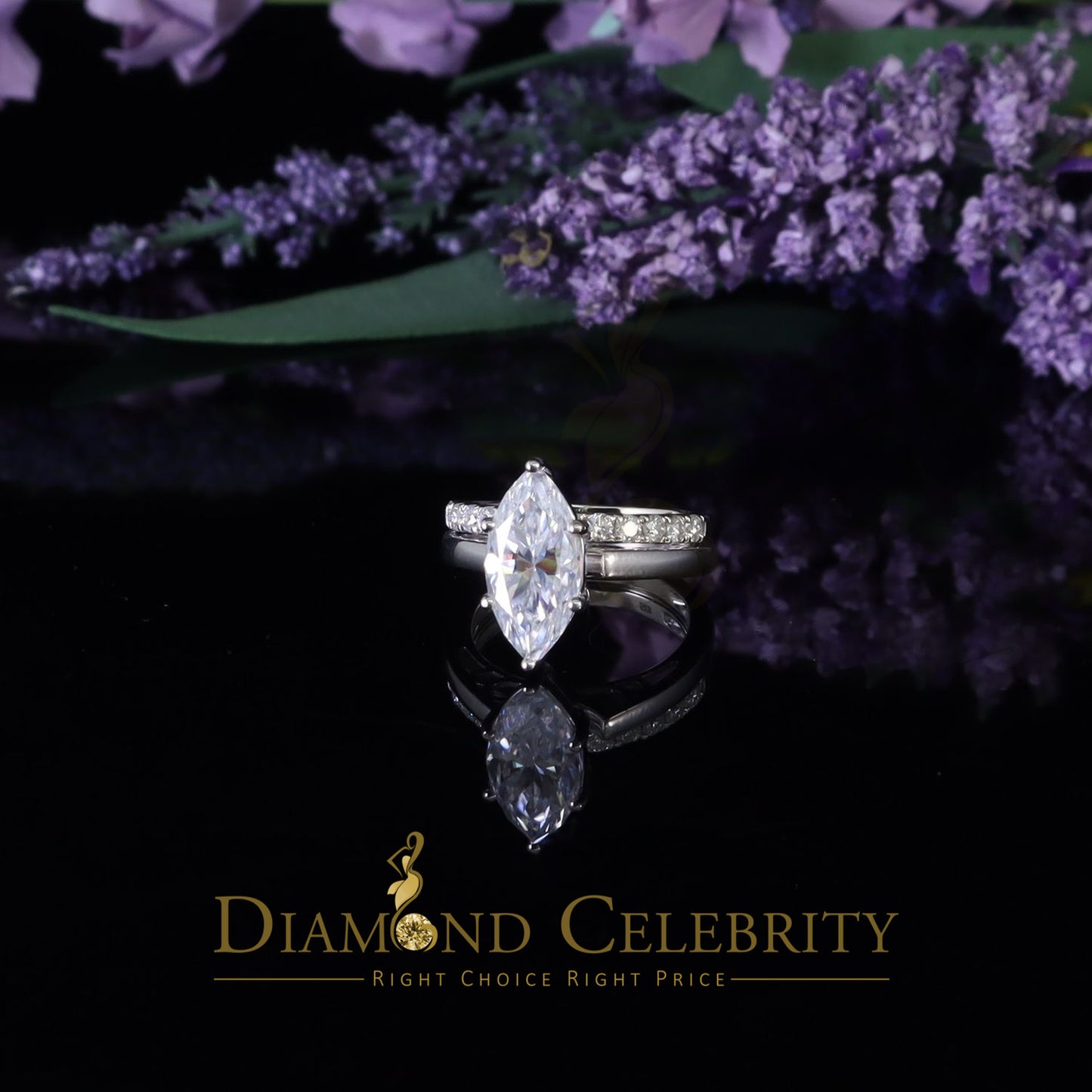 DiamondCelebritees 925 Silver Mens/ Women Bridal Ring Marquise Shape Size 8 White 5.00ct Moissanite