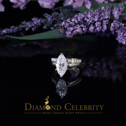 DiamondCelebritees 925 Silver Mens/ Women Bridal Ring Marquise Shape Size 8 White 5.00ct Moissanite