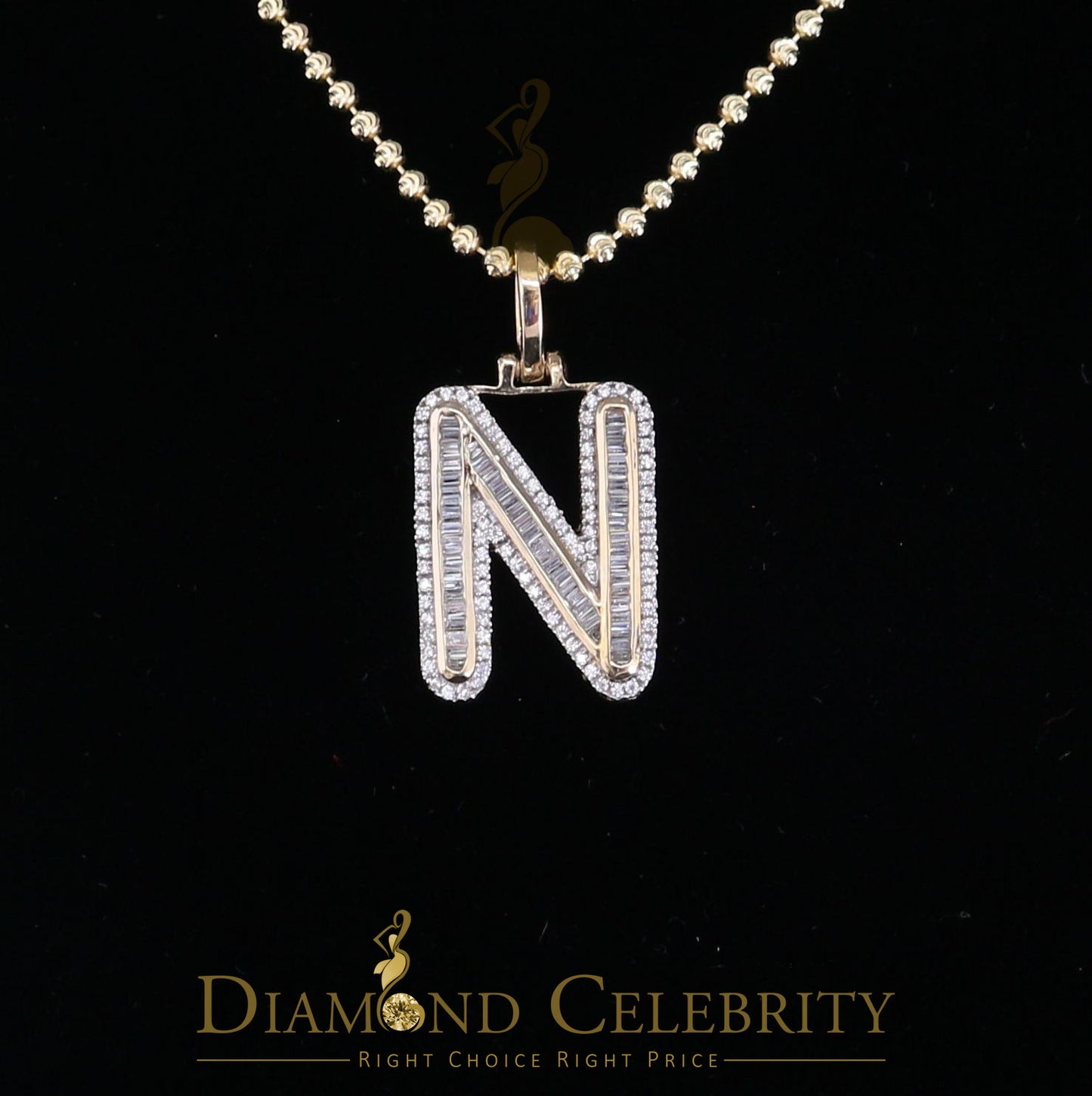 DiamondCelebritees Yellow Bugutte Initial All Alphabet Sterling Silver Pendant with Cubic Zirconia