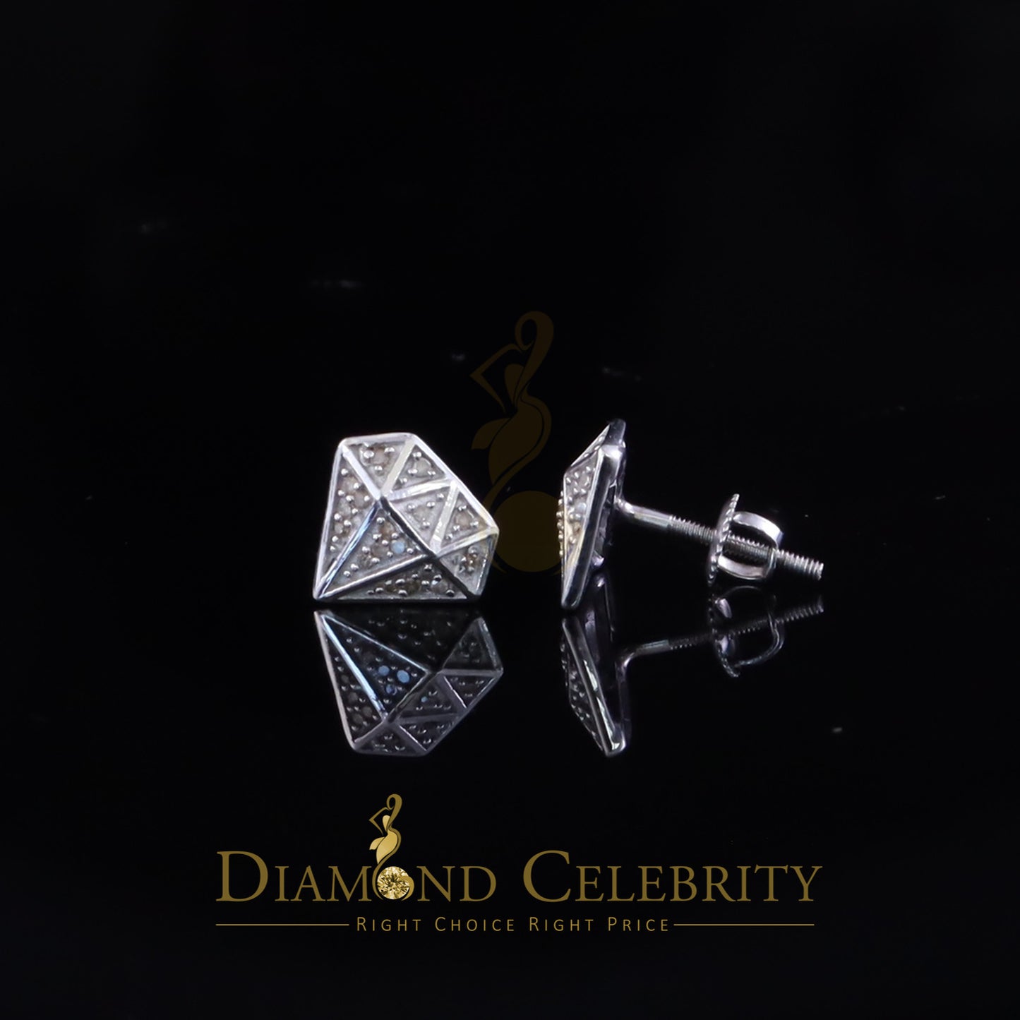 DiamondCelebritees 0.10 ct Silver Diamond White For Mens & Womens Hip Hop Stud Earring 925 Sterling
