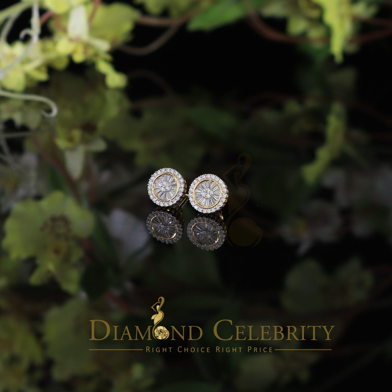 DiamondCelebritees  0.52ct Cubic Zirconia 925 Yellow Silver Women's & Men's Hip Hop Round Earrings