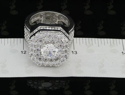DiamondCelebritees 925 SilverJewelry White 16.0ct Cubic Zirconia Wide Octagon Men's Ring Size 9.5