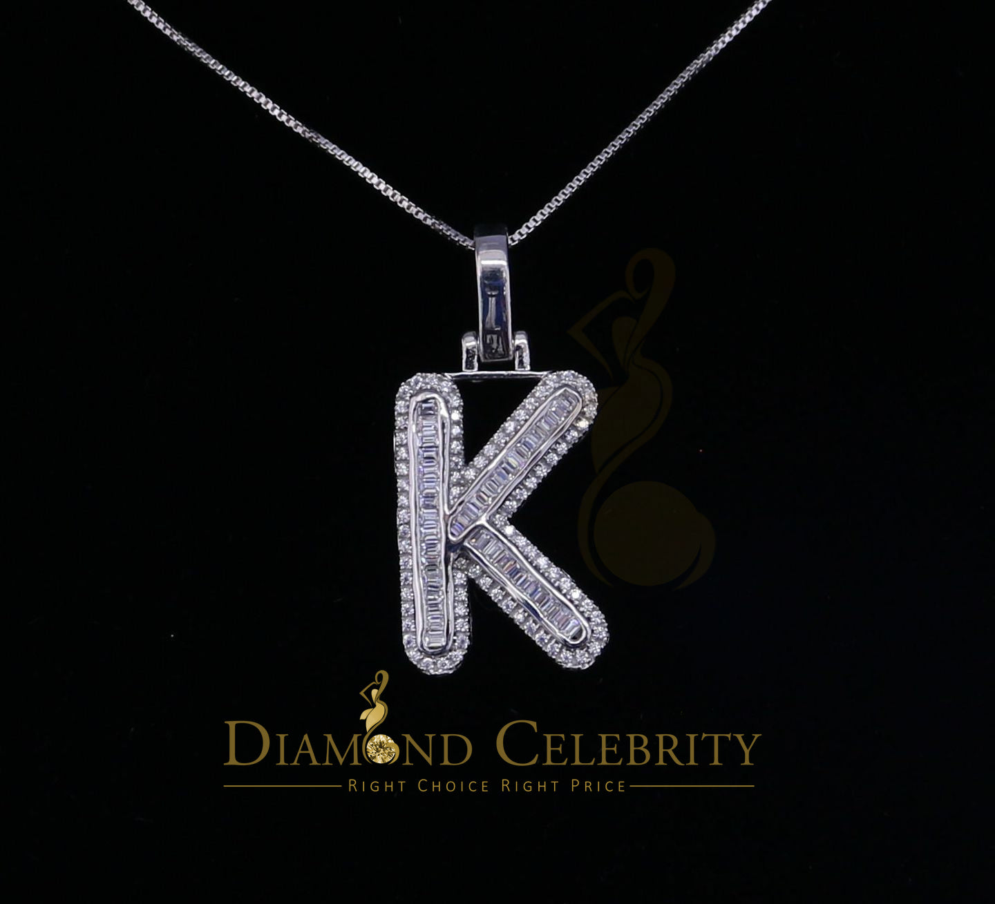 DiamondCelebritees White Bugutte Initial All Alphabet Sterling Silver Pendant with Cubic Zirconia