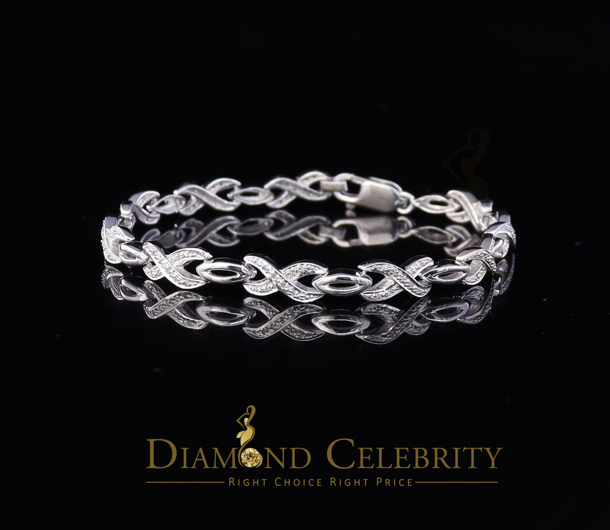 Diamondcelebritees 925 Silver White Exotic Design Bracelet Size 7 Inch 0.20CT Genuine Diamonds
