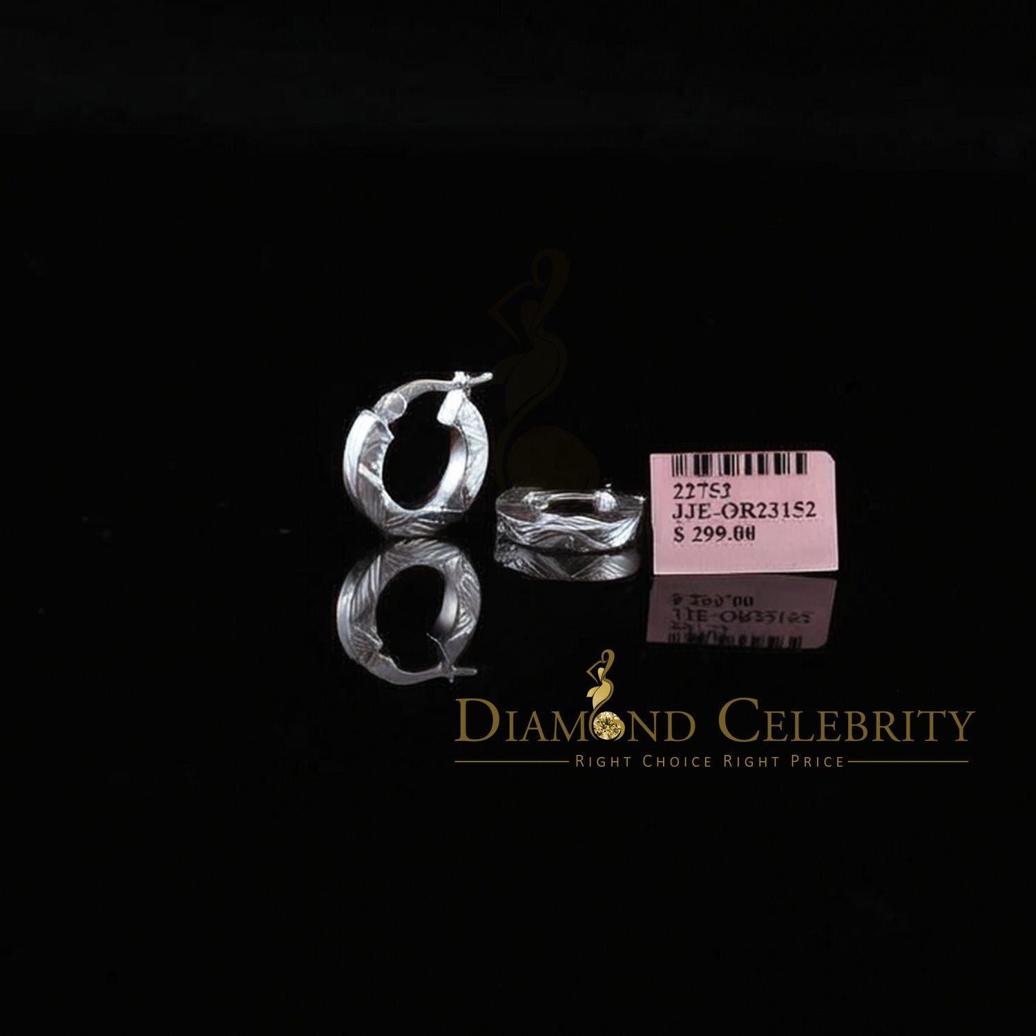 925 Sterling Silver Textured DiamondCut Flat Geometric Chevron 15mm Hoop Earring