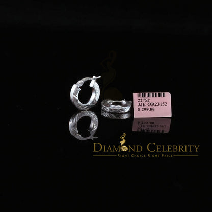 925 Sterling Silver Textured DiamondCut Flat Geometric Chevron 15mm Hoop Earring