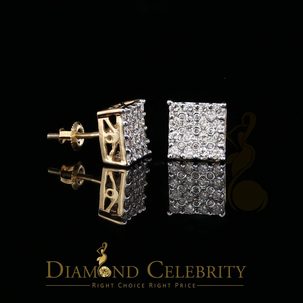 DiamondCelebritees 10K Real Yellow Gold with 1.00CT Real Diamond Men's/Women's Stud Earrings