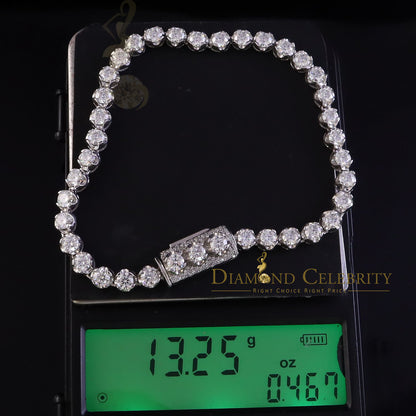 Diamondcelebritees  9ct Moissanite White 925 Silver Round Single Tennis Bracelete 6mm Thick 8" Long