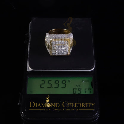 DiamondCelebritees Men's 925 Sterling Silver 6.50ct VVS 'D' Moissanite Square Yellow Rings Size 10
