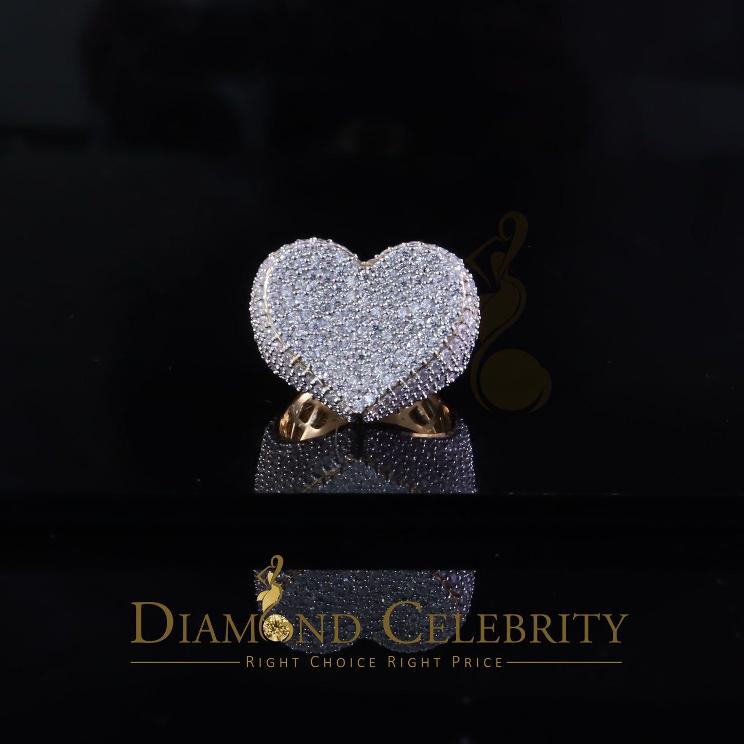 DiamondCelebritees Men's 925 Yellow Silver 5.00ct VVS 'D' Round Moissanite Heart Ring Size 8